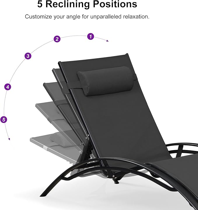 PURPLE LEAF Patio Oversized Chaise Lounge Chair Set with Side Table Pool Adjustable Recliner Chairs for Outside Outdoor Sunbathing Tanning Poolside Lounger