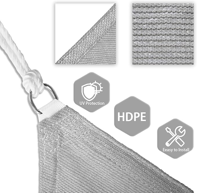 Patio Paradise 11' x 11' x 11' Sun Shade Sail Triangle Canopy Shade Cloth Fabric Sunlight Block Patio Pergola Cover HDPE Deck Awning for Outdoor Backyard Roof Shading, Gray
