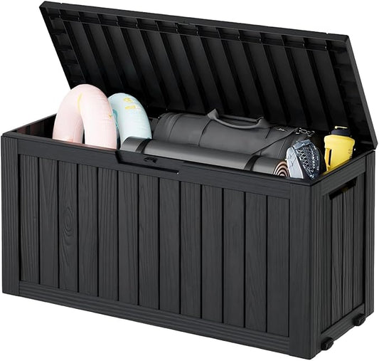 Outdoor Storage Box, Resin Deck Boxes Indoor and outdoor, Waterproof Storage Box Lockable Lid (Black, 80 Gallon)