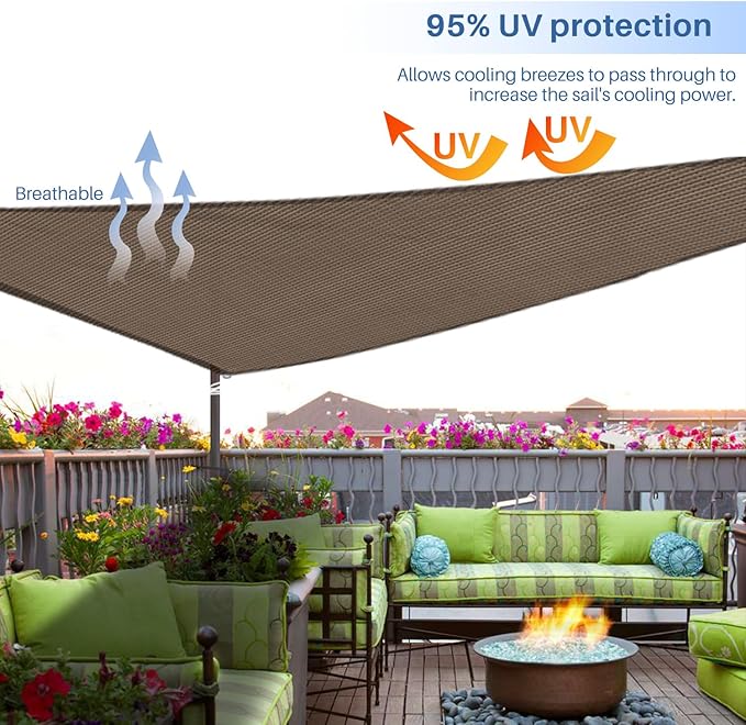 E&K Sunrise 3' x 3' x 3' Sun Shade Sail Triangle Canopy Shade Cover UV Block for Patio Backyard Garden Outdoor (Brown)