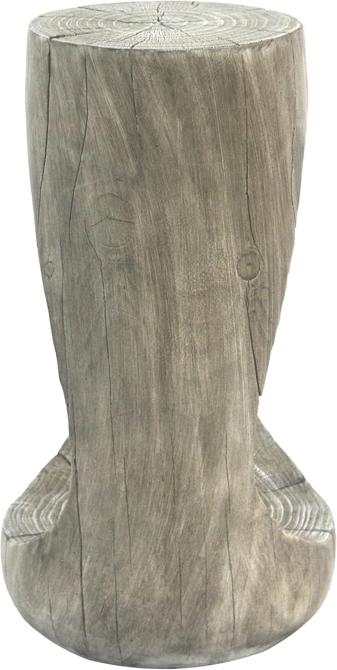 Christopher Knight Home Novi 26.57" H Lightweight Concrete Outdoor Side Table, Hollow Round-Shaped Patio End Table, MGO Outdoor Coffee Table, Garden Plant Stand Indoor, Wood-Like Texture, Gray