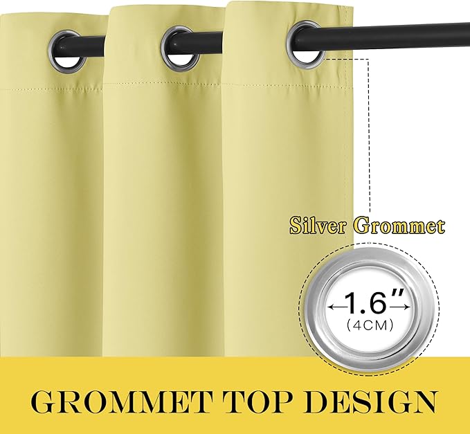 NICETOWN Blackout Sliding Glass Door Curtain 84 inches Long, Grommet Thermal Insulated Light & Heat Blocking Drape Window Treatment for French Door, W100 x L84, 1 Panel, Paler Yellow