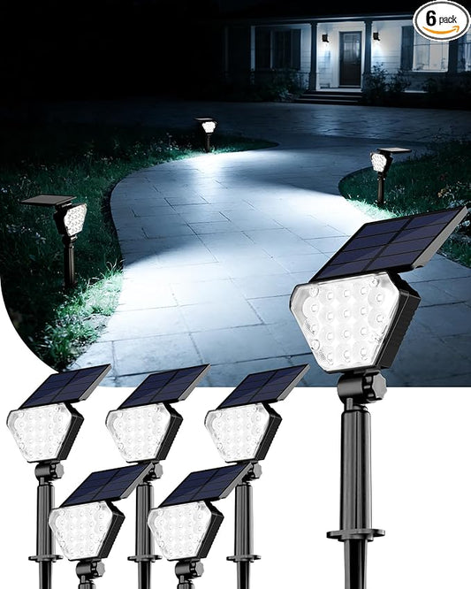 T-SUN Solar Lights Outdoor Waterproof IP65, 6 Pack LED Solar Spot Lights Color Changing IP65 Waterproof Smart Auto On/Off for Outside Landscape Garden Yard Lawn Pathway Patio Driveway