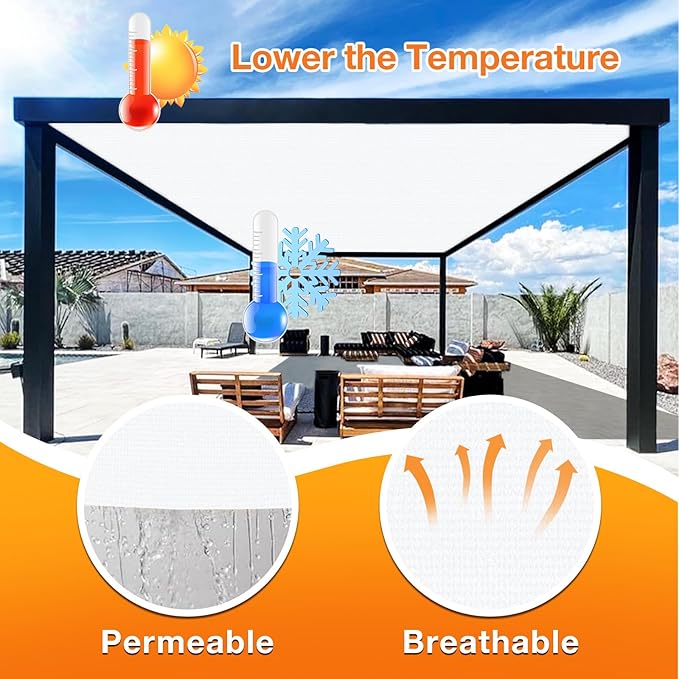 Artpuch Outdoor Pergola Shade Cover 14' X 15' Sun Shade Cloth with Grommets, 90% UV Protection Canopy Patio Privacy Screen (Customized Available) GN107, White
