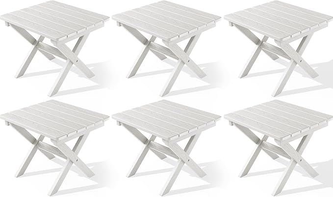 SERWALL Folding Outdoor Side Table Set of 6, Adirondack End Table, White