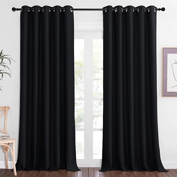 NICETOWN Black Out 110 inch Curtain for Sliding Door, Grommet Thermal Insulated Blackout Curtain Window Treatment Sound Reducing for Bedroom/Living Room, W66 x L110, 1 Panel