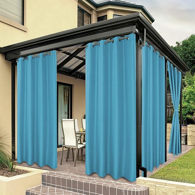 BONZER Waterproof Indoor/Outdoor Curtains for Patio Thick Privacy Grommet Curtains for Bedroom, Living Room, Porch, Pergola, Cabana, 1 Panel, 84W x 84L inch, Teal