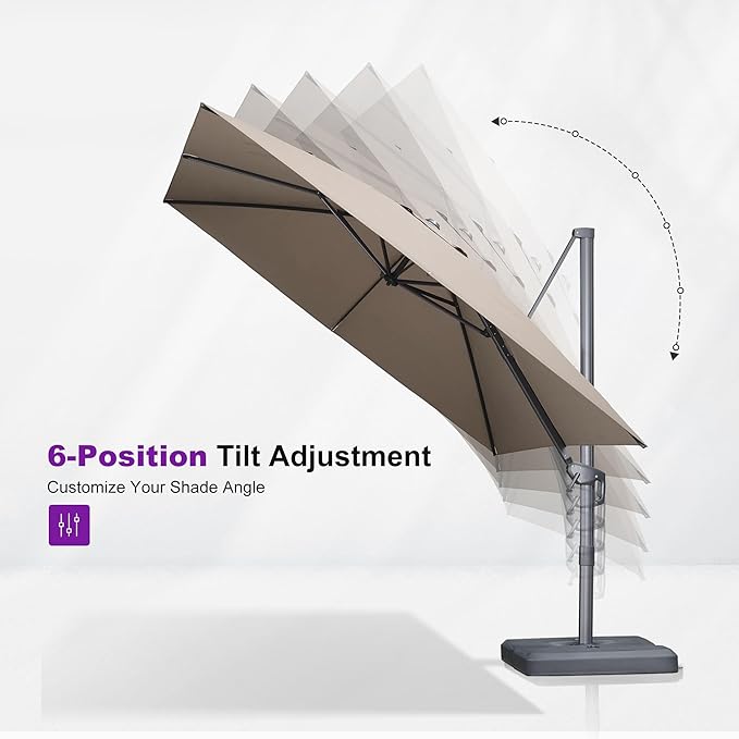 PURPLE LEAF Patio Umbrella 10' X 13' Rectangle Cantilever Umbrella with Wind Resistance Base Large Aluminum Outdoor Umbrellas with UPF40+ Premium Fabric for Deck Pool Garden, Sand Dune
