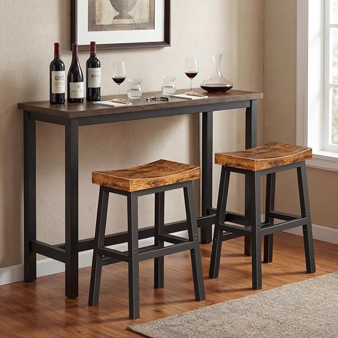 Rustic Bar Stools, 24 Inch Barstools Set of 2, Counter Height Stool with Footrest, Wooden Stools for Kitchen Island, Heavy Duty Backless Chair for Dining Table Farmhouse Outdoor