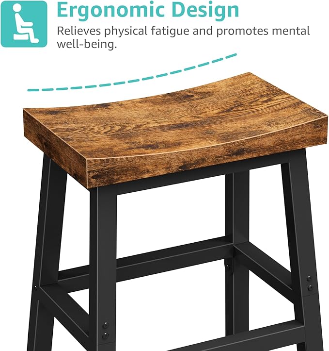Rustic Bar Stools, 24 Inch Barstools Set of 2, Counter Height Stool with Footrest, Wooden Stools for Kitchen Island, Heavy Duty Backless Chair for Dining Table Farmhouse Outdoor