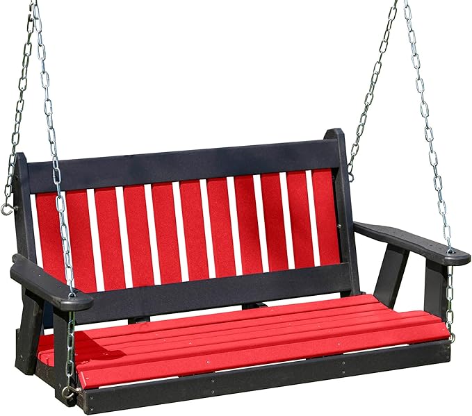 Poly Lumber Wood 4FT Mission Porch Swing Amish Craftsmandship Made in USA HDPE with No Wood fibers 1000 lbs Limit. Stainless Steel Hardware.Signature Design for Patio Outdoor Backyard Garden Park
