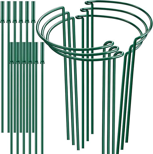 6 Pack 32 or 16 inch Adjustable Plant Support Stakes, Heavy-Duty Half Round Peony Support, Garden Plant Stakes Cage for Outdoor Plants, Peony, Tomato, Hydrangea, (16In Support +16In Extension Tubes)