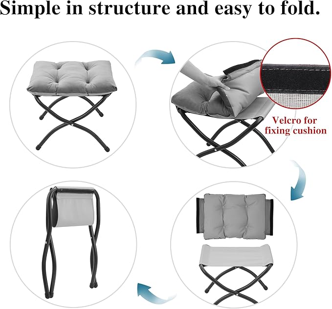 15"(H) Folding Ottoman, Foldable Footrest Stool, Portable Small Foot Stool for Couch, Collapsible Foot Rest Ottoman for Sofa, Accent Padded Ottomans for Living Room, Bedroom, Black