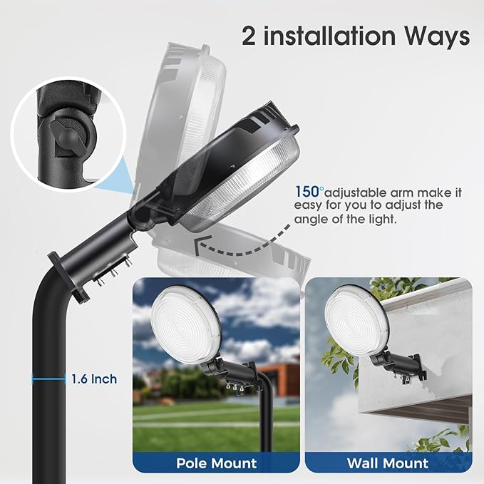 2 Pack 150W LED Barn Light, 20000LM Dusk to Dawn Outdoor Light, Yard Light Security Lights with 150° Adjustable Angle Photocell, IP66 Waterproof 6500K for Farm/Shop/Street/Garage
