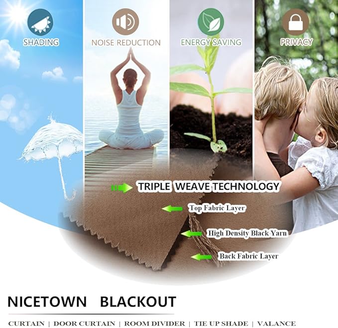 NICETOWN Room Darkning Bedroom Curtain W84 x L84, Stainless Steel Grommet Top Blackout Heavy Weight Window Treatment Thermal Insulated Sunlight Block Drape Panel for Sun Room/Porch, Tan