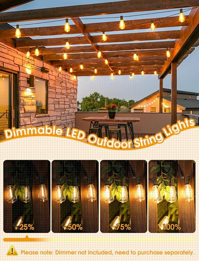 25FT Outdoor String Lights, Patio Lights with 10+1 LED Dimmable Waterproof Shatterproof ST38 Retro Edison 2700K Bulbs for Balcony Yard, Black
