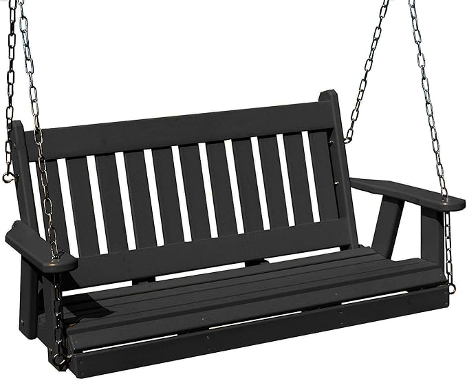 Poly Lumber Wood 4FT Mission Porch Swing Amish Craftsmandship Made in USA HDPE with No Wood fibers 1000 lbs Limit. Stainless Steel Hardware.Signature Design for Patio Outdoor Backyard Garden Park
