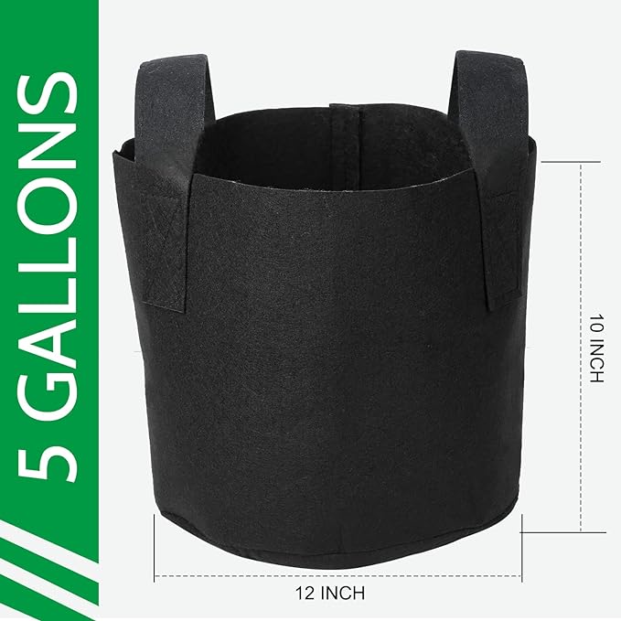 JERIA 12-Pack 5 Gallon Grow Bags, 300G Thickened Nonwoven Garden Pots,Heavy Duty Fabric Pots with Reinforced Handles