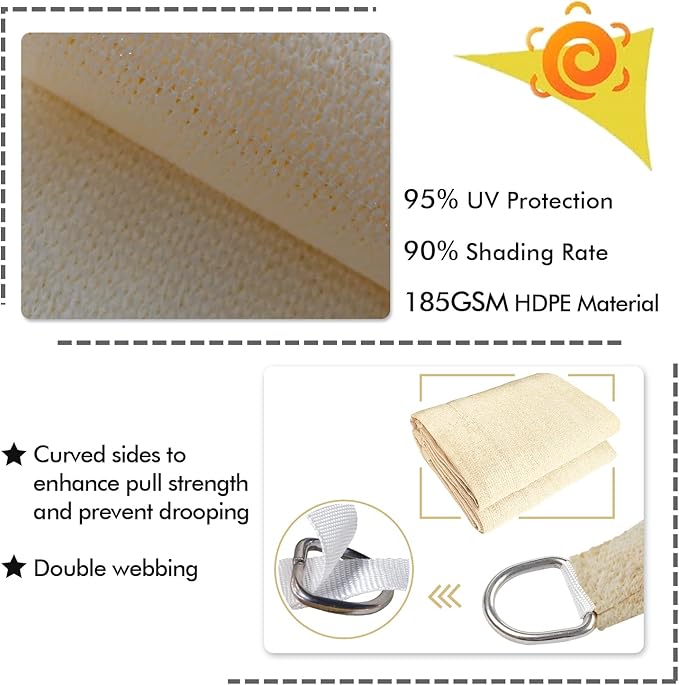 KANAGAWA 20'X24' Cream Custom Size Sun Shade Sail Rectangle UV Block Canopy Cover for Patio Backyard Lawn Garden Outdoor (Customized Available)