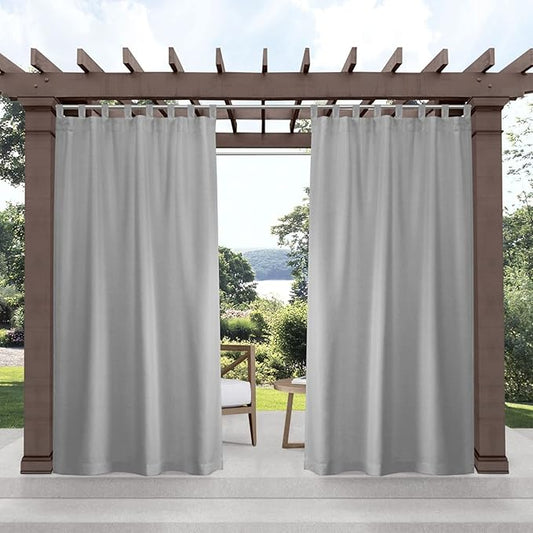 Exclusive Home Cabana Solid Indoor/Outdoor Light Filtering Hook-and-Loop Tab Top Curtain Panel Pair, 54"x132", Cloud Grey