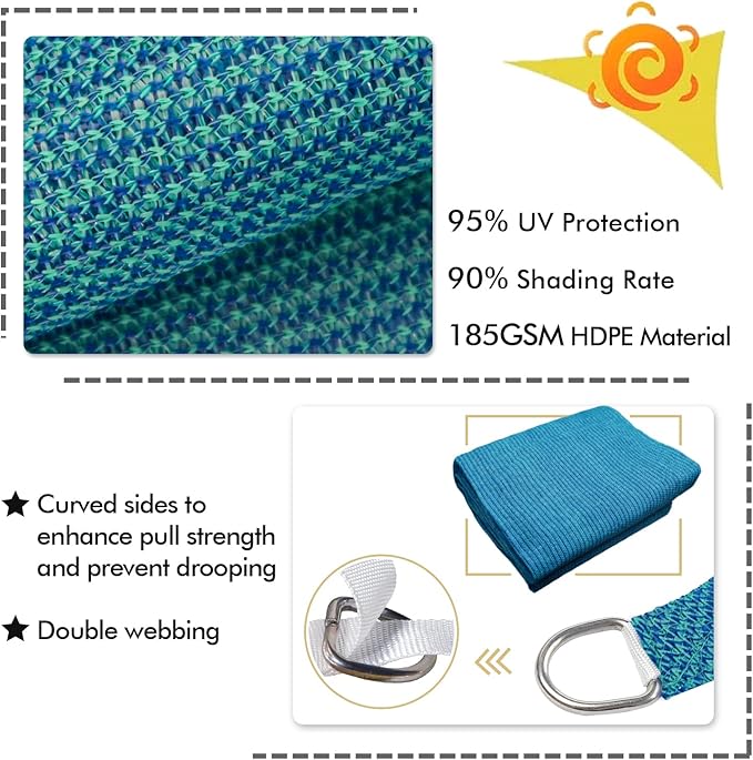 KANAGAWA 6'X10' Turquoise Mix Custom Size Sun Shade Sail Rectangle UV Block Canopy Cover for Patio Backyard Lawn Garden Outdoor (Customized Available)