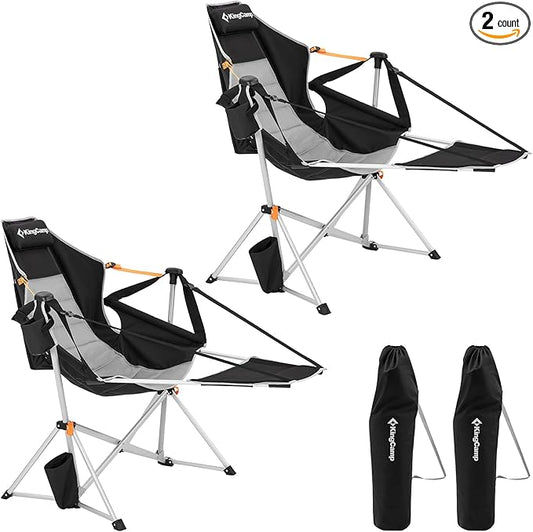 KingCamp Hammock Chair with Footrest – Heavy Duty Swinging Rocking Camping Chairs for Adults up to 400lbs, Folding Portable Oversized Rocker with Cup Holder & Pillow for Outdoor Beach Lawn RV Sports