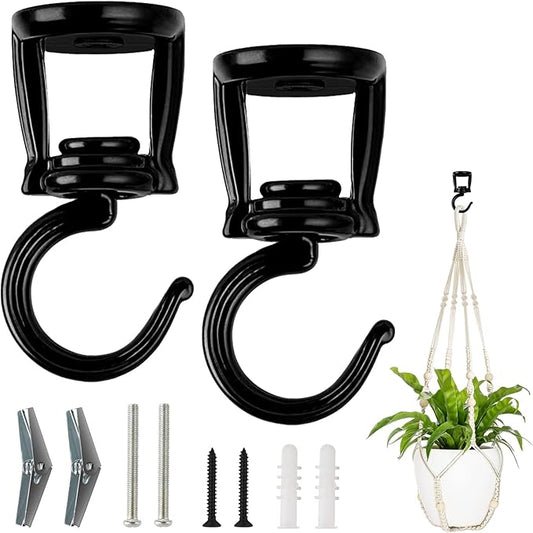 Mkono Ceiling Hooks for Hanging Plants, Heavy Duty Metal Plant Hanger for Drop Ceiling, Swag Hook for Hanging Planters, Lights, Birdfeeders, Indoor Outdoor Decorative Screw-in Hooks (Black 2 Pack)