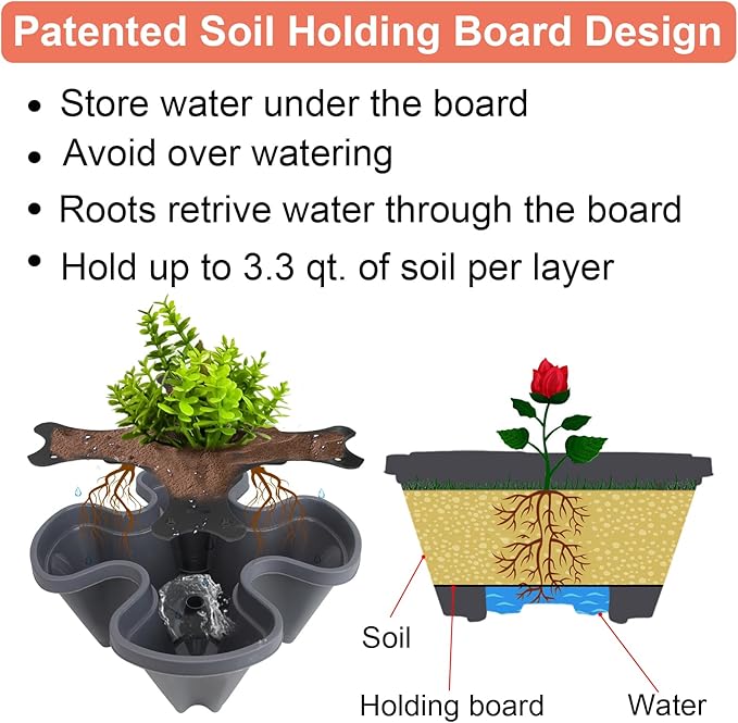 DUNCHATY Stackable Planter, Vertical Garden Planter with Wheels and Tools, Self Watering Strawberry Planter Indoor/Outdoor 7 Tier Herb Planter Pots for Growing Vegetables and Succulents, Dark Gray