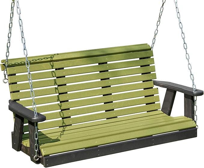 Poly Lumber Wood 4FT Porch Swing Amish Craftsmandship Made in USA HDPE with No wood fibers and 1000 lbs Limit. Stainless Steel Hardware.Signature Rollback design for Patio Outdoor Backyard Garden Park