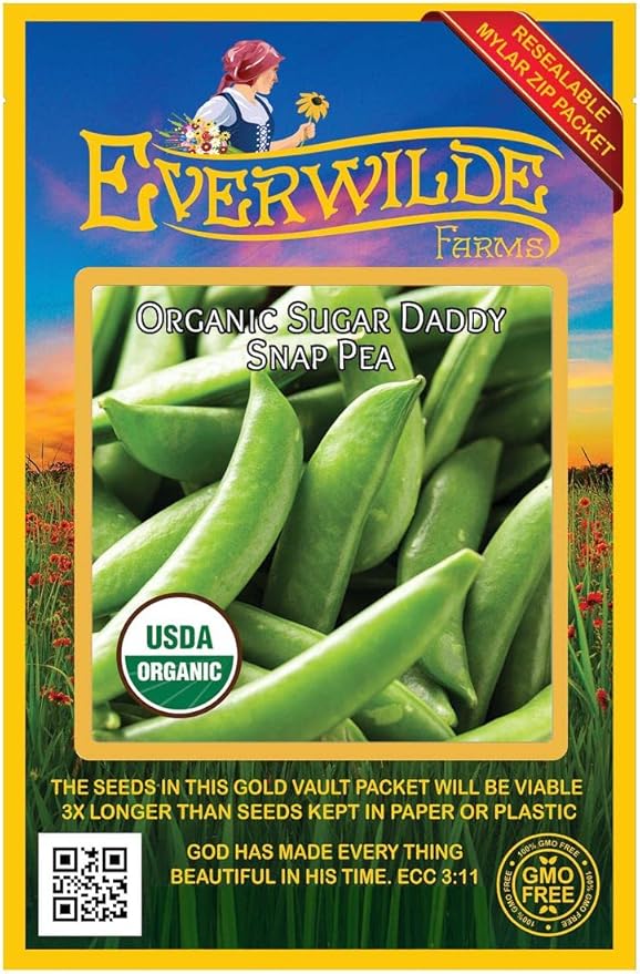 Everwilde Farms - 75 Organic Sugar Daddy Pea Seeds - Gold Vault Packet