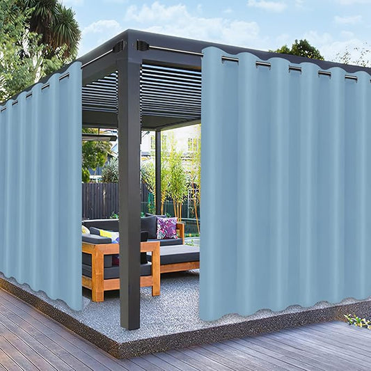 PureFit Outdoor Curtains for Patio Waterproof Weatherproof, UV Resistant Outside Curtains for Gazebo, Front Porch, Pergola, Sun Blocking Privacy Curtain, 100W x 120L inch, 1 Panel, Sky Blue