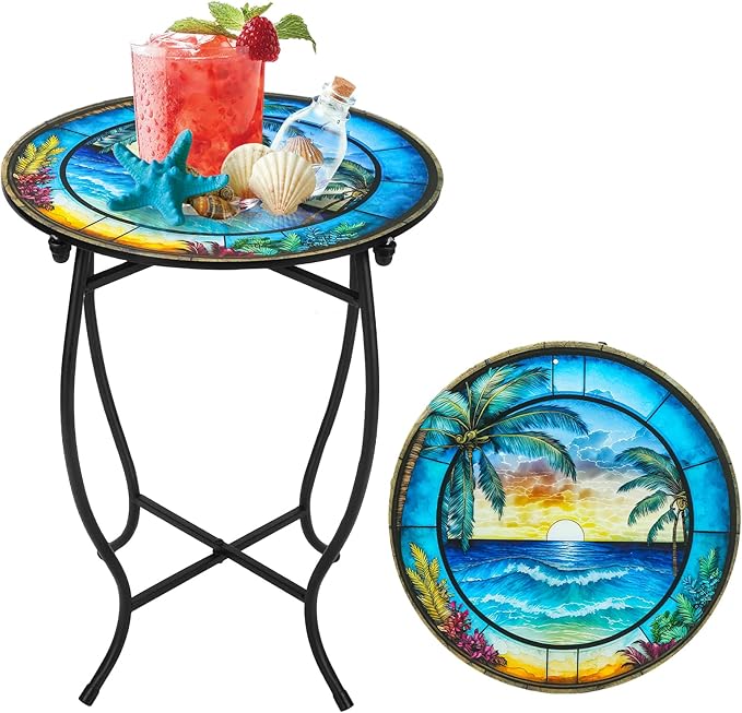 Fashion&cool Patio Side Table, 14 Inch Weather Resistant Metal Side Table, Small Round Outdoor End Table Accent Side Table for Patio Yard Porch Balcony Garden Bedside Plant Stand Indoor Outdoor