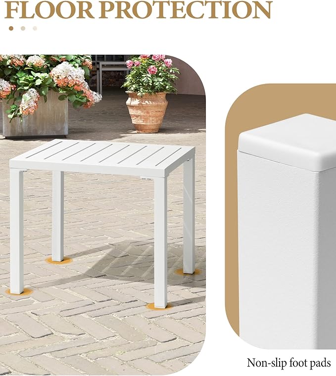 Crestlive Products Outdoor Side Table Set of 2, Aluminum Rectangular Side/End Table, Small Patio Coffee Bistro Table for Outdoor Indoor (White)