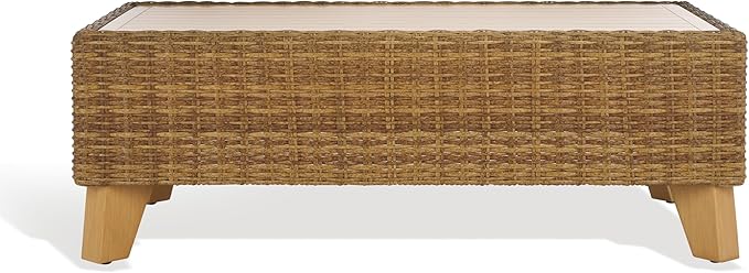 SAFAVIEH Couture Collection Margarita Natural Brown Faux Wicker Rectangle Indoor/Outdoor Coffee Table (Fully Assembled)