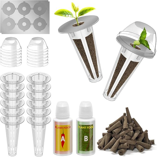 inbloom Grow Anything Seed Pod Kit for AeroGarden, Ahopegarden, GARDENCUBE, iDoo, MUFGA Hydroponic Growing System, 68 Pcs Indoor Garden Supply with 30 Grow Sponges, 12 Baskets, 12 Domes and 12 Labels