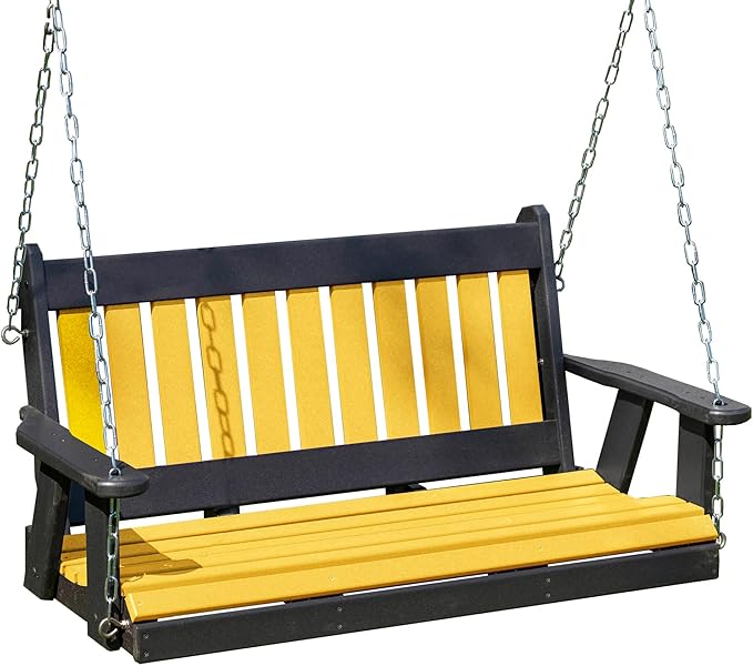 Poly Lumber Wood 4FT Mission Porch Swing Amish Craftsmandship Made in USA HDPE with No Wood fibers 1000 lbs Limit. Stainless Steel Hardware.Signature Design for Patio Outdoor Backyard Garden Park