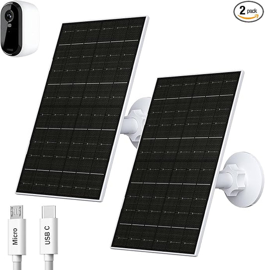 7W Solar Panel for Arlo Essential 2K (2nd Gen), Essential XL & Spotlight Cameras, USB-C Solar Charger for 5V Battery Cameras, IP66 Waterproof, 360° Adjustable Mount, 9.8ft Cable, 2 Pack