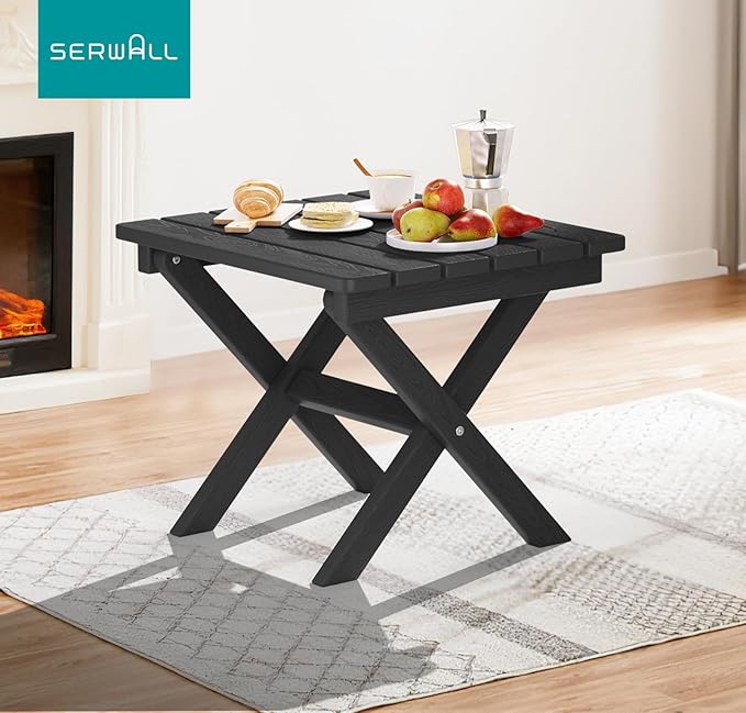 SERWALL Folding Outdoor Side Table Set of 6, Adirondack End Table, Black