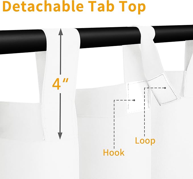 Easy-Going Outdoor Patio Curtains Detachable Tab Top Windproof Weatherproof Curtain for Cabana, Porch, Pergola and Gazebo, Tab Bottom Drape, 2 Panels, 110W x 120L inch, White