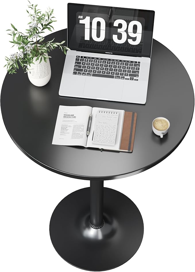 Flamaker Round Bistro Pub Table Modern Style Metal Base MDF Top Cocktail Bar Table Counter Bar Height for Pub, Dining Room, Party (2, Full Black)