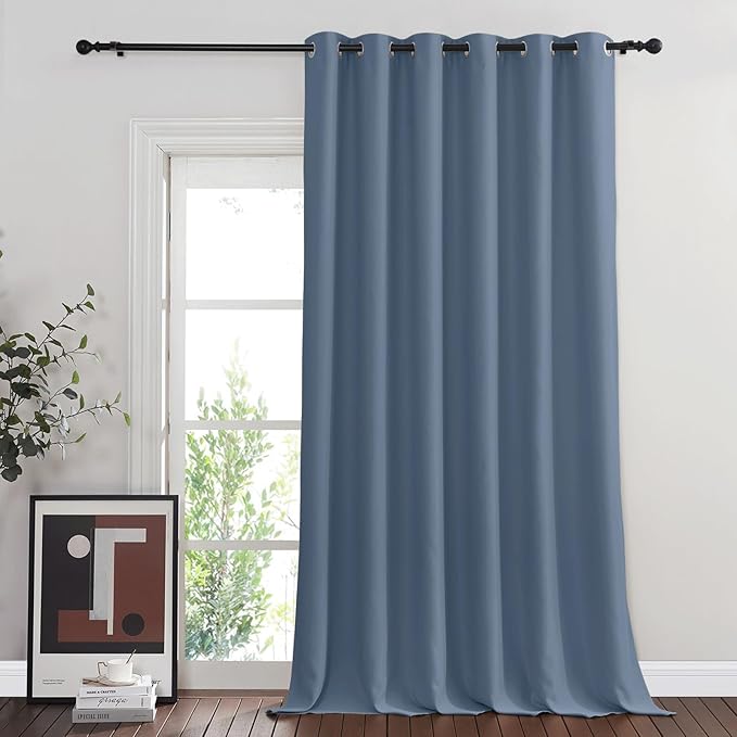 NICETOWN Room Divider Curtain 132 Inches Long, Wide Blackout Sliding Door Curtain for Bedroom, Room Darkening Privacy Window Curtain for Patio Door (1 Panel Set, Stone Blue, 80 x 132 Inch)