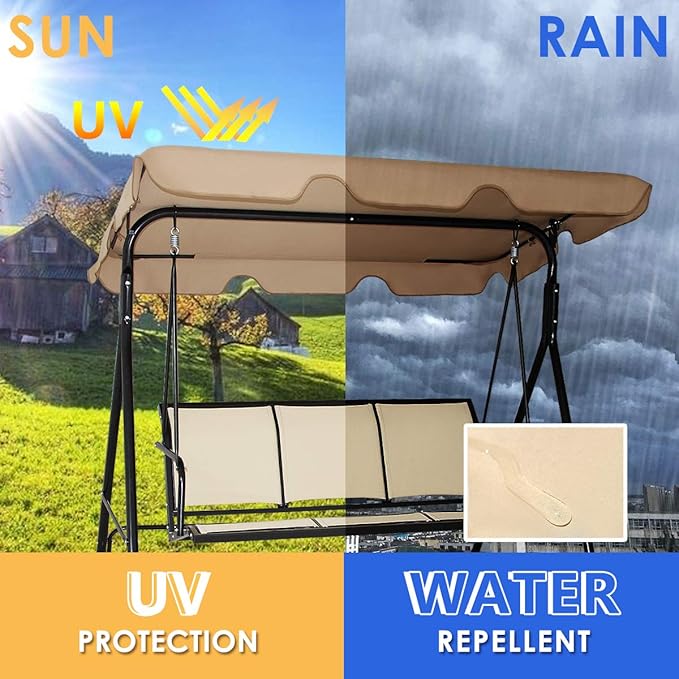 Tangkula 3 Person Patio Swing, Steel Frame with Polyester Angle Adjustable Canopy, All Weather Resistant Swing Bench, Suitable for Patio, Garden, Poolside, Balcony (Brown)