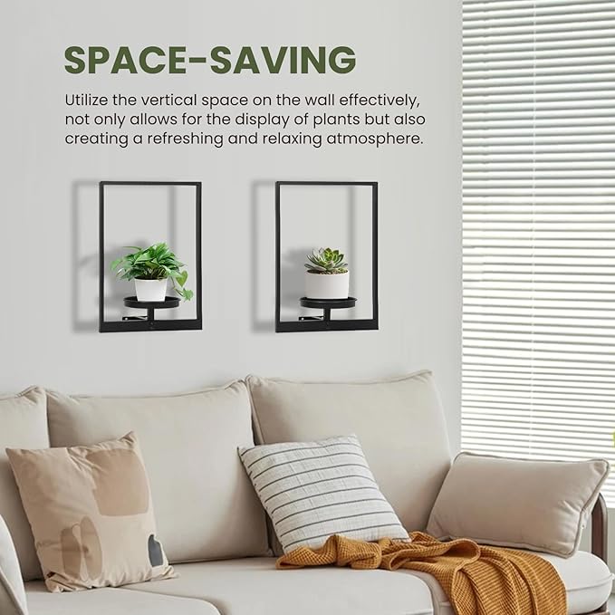 Wall Plant Holder Window Plant Shelves Set of 2, Wall Planters for Indoor Plants - Premium Metal Hanging Plant Holder for Indoor Outdoor Decor