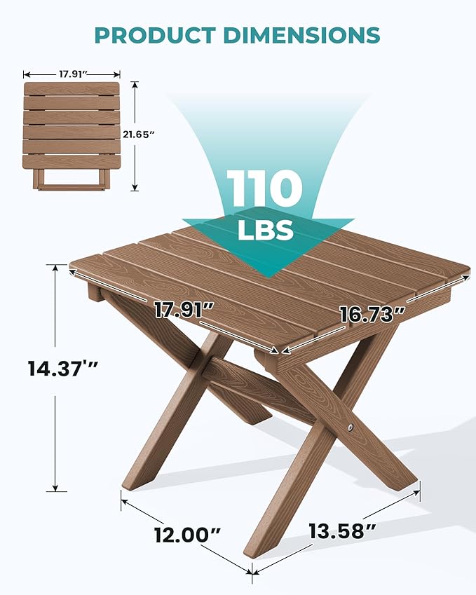 SERWALL Folding Outdoor Side Table Set of 4, Small Adirondack Side Table, Brown