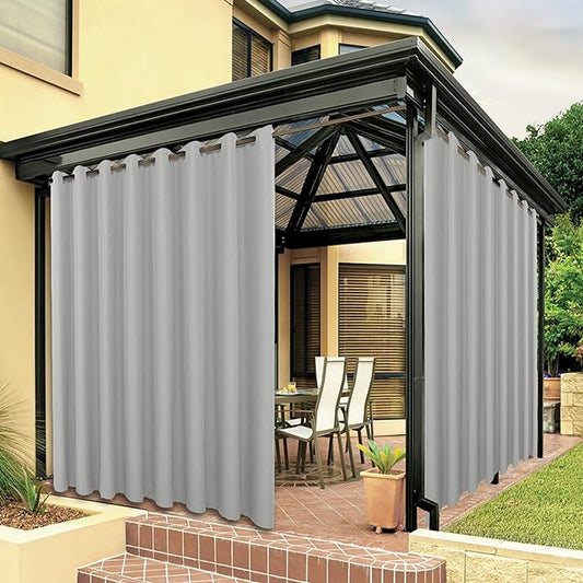 BONZER Outdoor Curtains for Patio Waterproof Thick Privacy Extra Wide Grommet Light Filtering Outside Curtains for Porch Pergola Gazebo Deck, 1 Panel, 150W x 108L inch, Silver