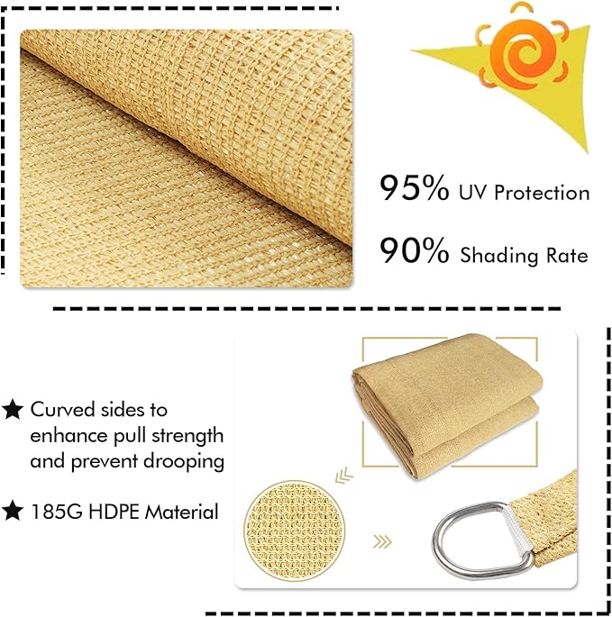 KANAGAWA 6'X9' Sand Custom Size Sun Shade Sail Rectangle UV Block Canopy Cover for Patio Backyard Lawn Garden Outdoor (Customized Available)