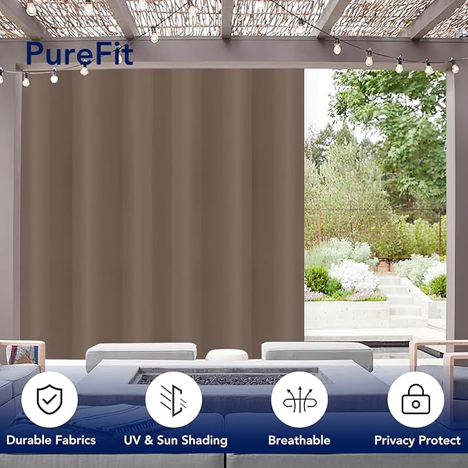 PureFit Outdoor Curtains for Patio Waterproof Weatherproof, UV and Fade Resistant Outside Curtains for Gazebo, Front Porch, Pergola, Sun Blocking Privacy Curtain, 100W x 108L inch, 1 Panel, Camel