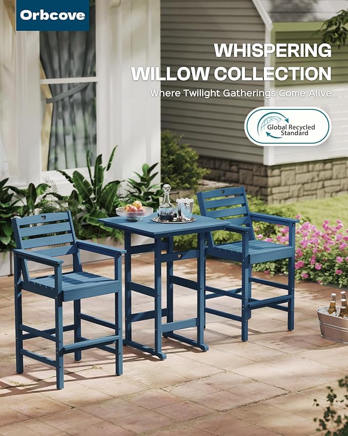 Patio Bar Table,Adirondack Chairs and Table 4 Pieces Set, Bar Height Chairs Set of 4, Outdoor Bar Stools Set,Weather-Resistant Outdoor Furniture for Deck, Balcony, Poolside Easy Assembly