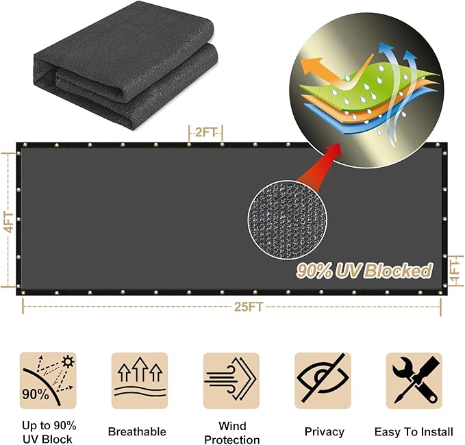 UPGRADE Privacy Fence Screen 3'x30' Dark Grey Outdoor 90% Visibility Blockage 170 GSM Mesh Shade Cover Panels for Backyard,Balcony,Home Decoration with Zip Ties,Customized Avaliable