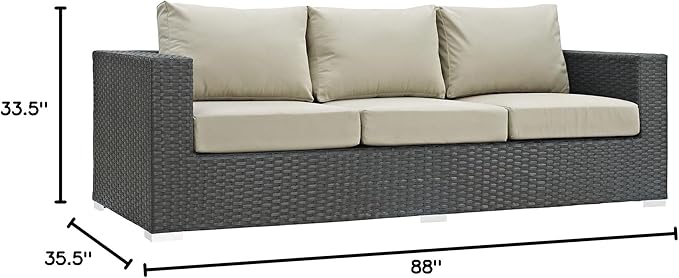 Modway EEI-1860-CHC-BEI Sojourn Wicker Rattan Outdoor Patio Coffee Table, Sofa, Canvas Antique Beige
